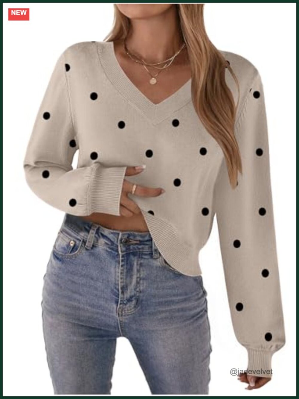 Zeagoo Womens V-Neck Cropped Knit Pullover Long Sleeve Fall Cute